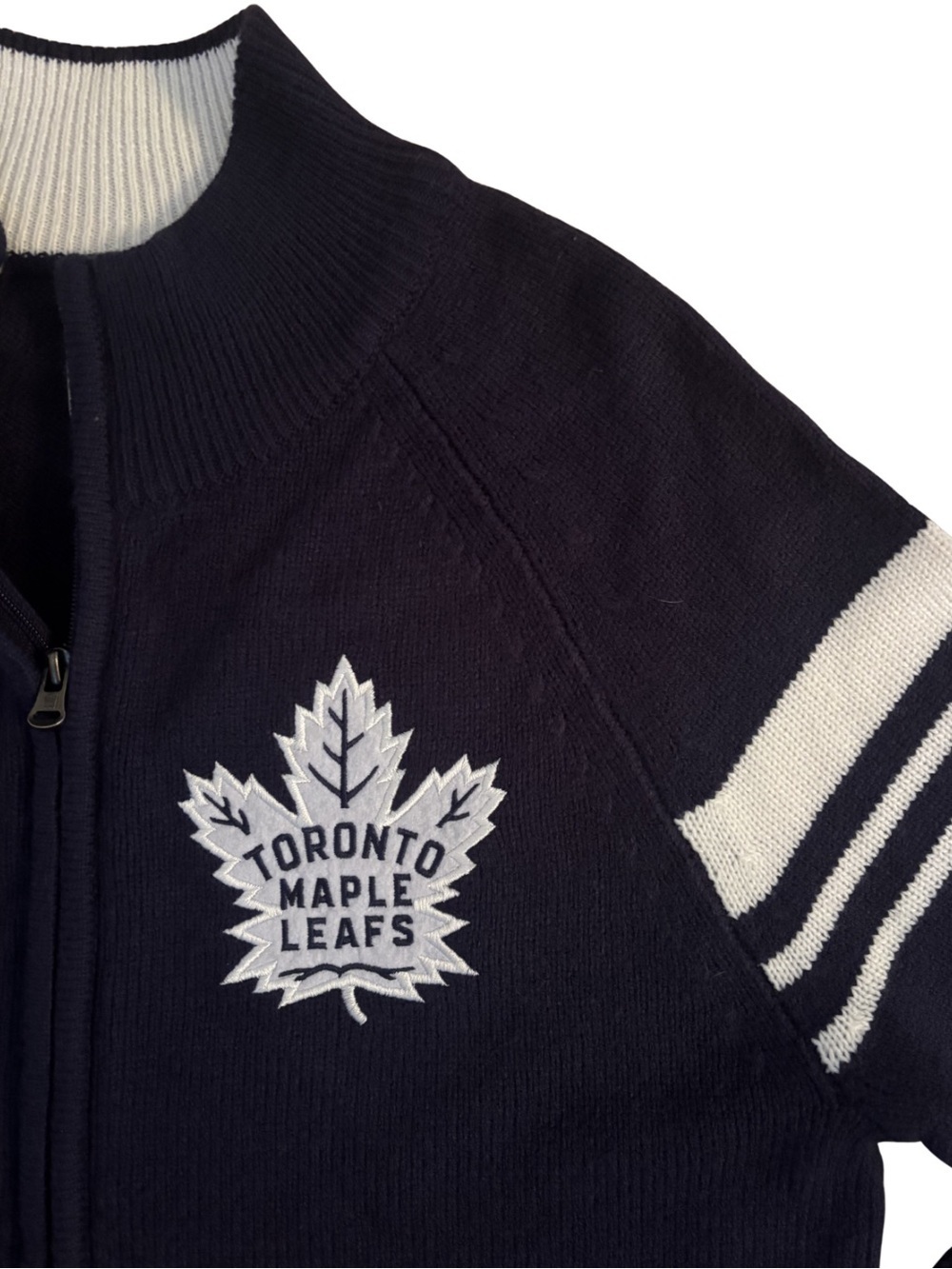 Official NHL Toronto Maple Leafs Navy Full-Zip Jacket with White Stripe Detail - Picture 3 of 4